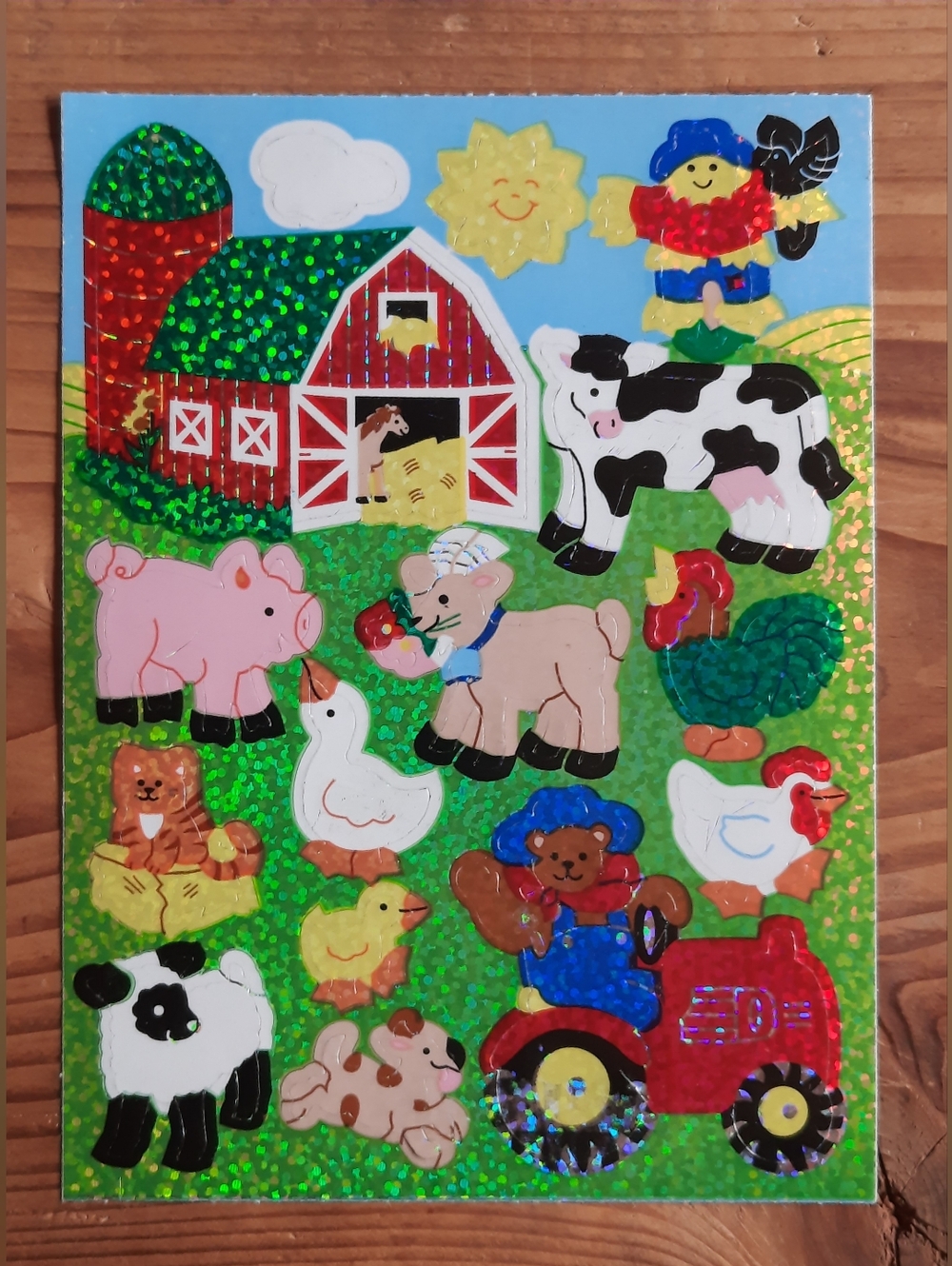 Vintage Sandylion Glittery BARN FARM ANIMALS Scrapbooking Stickers